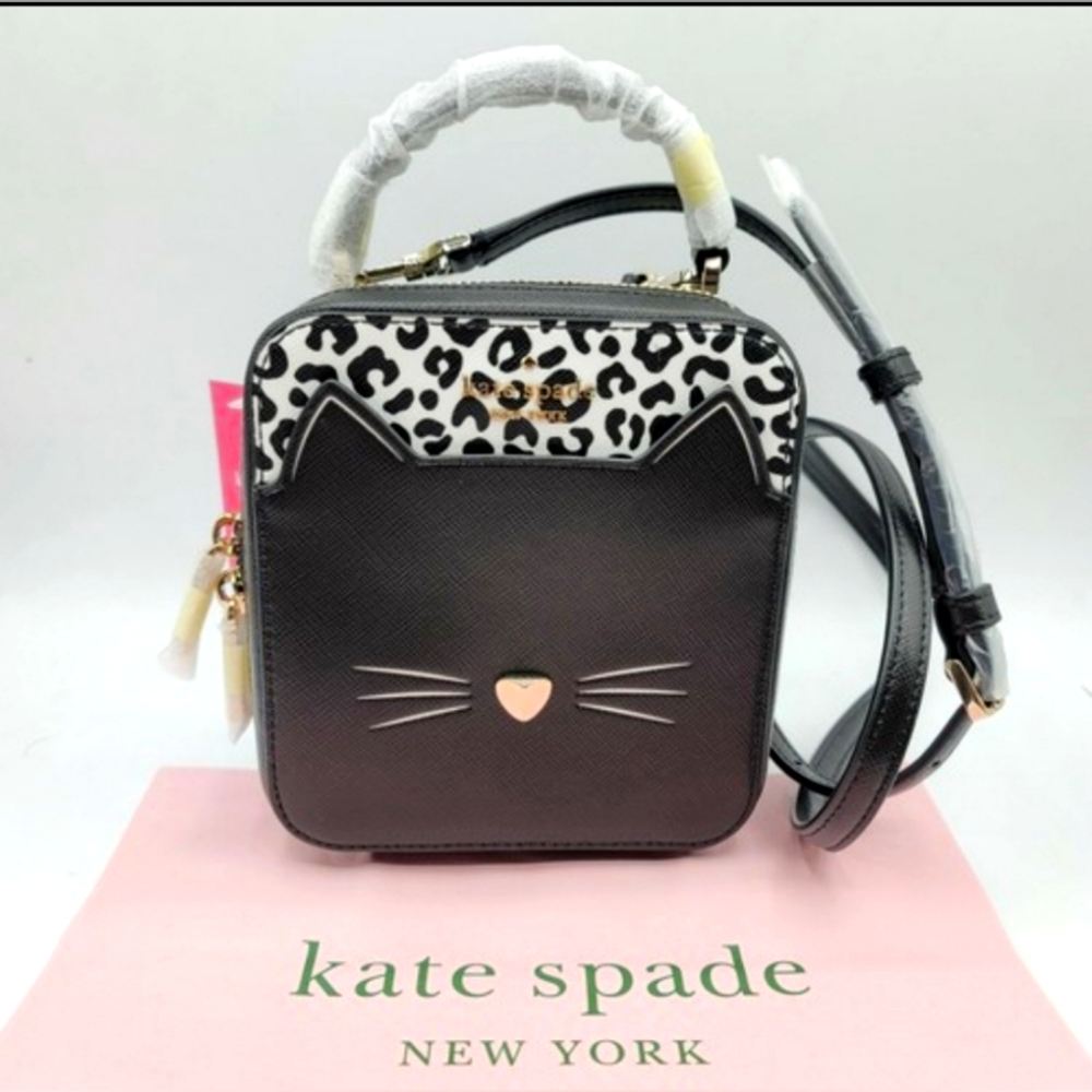 NEW Kate Spade Daisy Vanity Meow Cat Meow Animal Crossbody Bag Black Purse